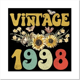 Vintage 1998 Sunflower Floral Retro Groovy 25th Birthday Posters and Art